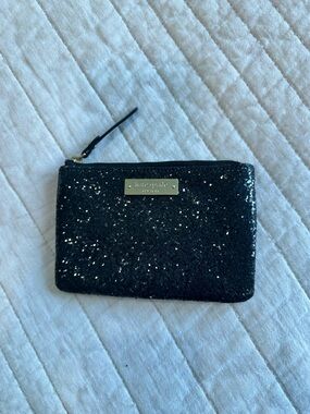 kate spade Black Glitter Zip Coin Pouch with Logo Plaque